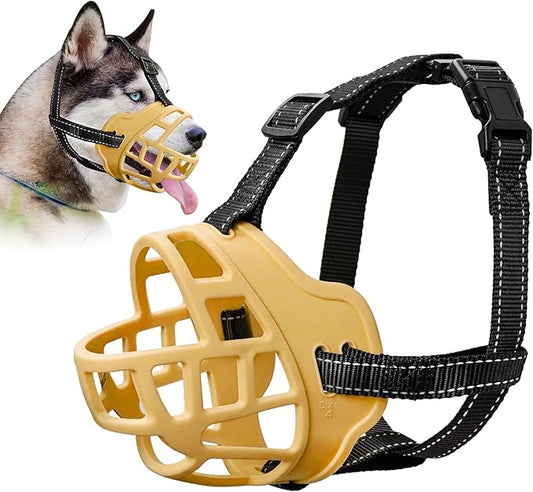 Dog Muzzle for Large Dogs, Breathable Basket Muzzles for Small, Medium and X-Large Aggressive Dog, Allows Panting Drinking, Suitable for Grooming Trimming Training (5, Luminous Orange)-PurrikoPets