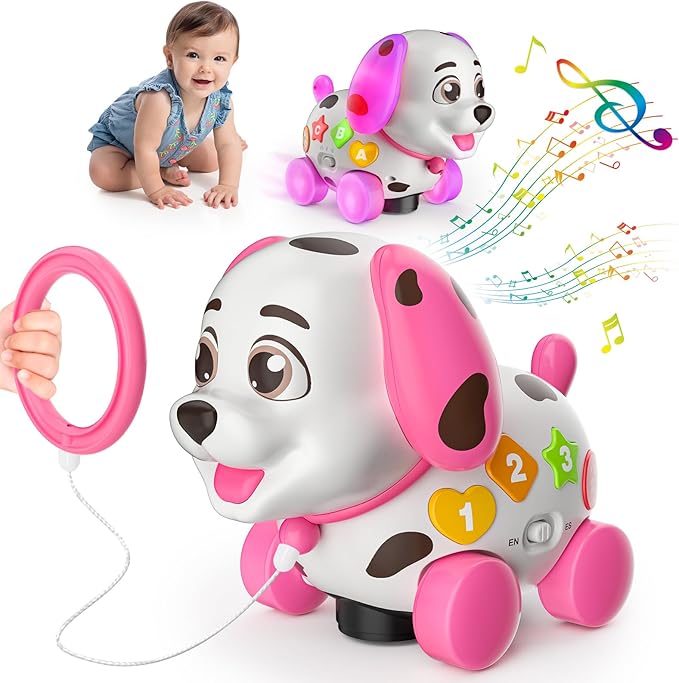 3-in-1 Musical Puppy Toys for 1 Year Old Girl Gift, Educational Baby Toy 6-12-18 Month, 1st Birthday Gift for 1 Year Old Girl Boy, First Bilingual Present for 7 8 9 10 Month Infant (Pink)-PurrikoPets