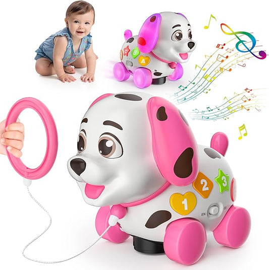 3-in-1 Musical Puppy Toys for 1 Year Old Girl Gift, Educational Baby Toy 6-12-18 Month, 1st Birthday Gift for 1 Year Old Girl Boy, First Bilingual Present for 7 8 9 10 Month Infant (Pink)-PurrikoPets