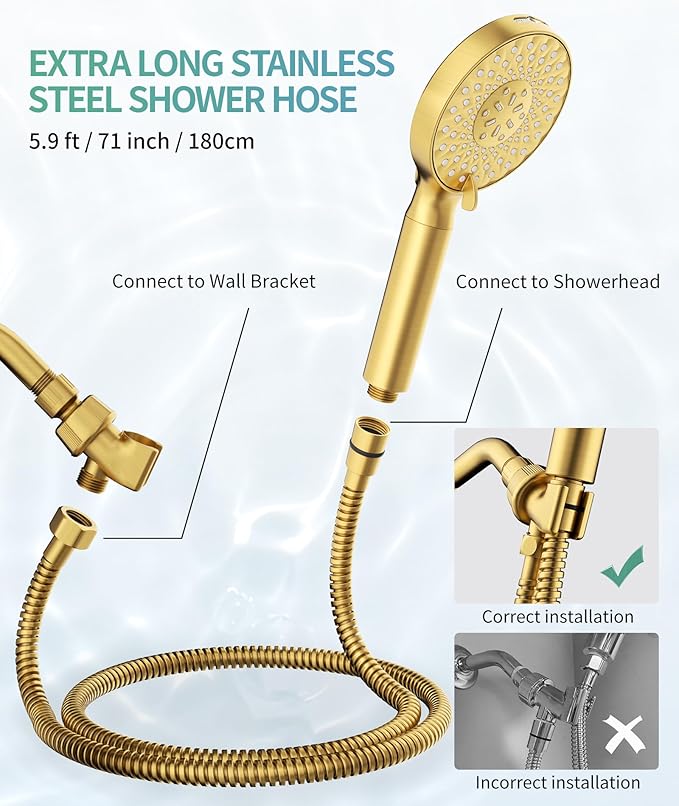 Filtered Shower Head with Handheld, High Pressure 9 Spray Mode Brushed Gold Showerhead with 4 Filters, Detachable Shower Head, Water Softener Filters Beads for Hard Water - Remove Chlorine-PurrikoPets