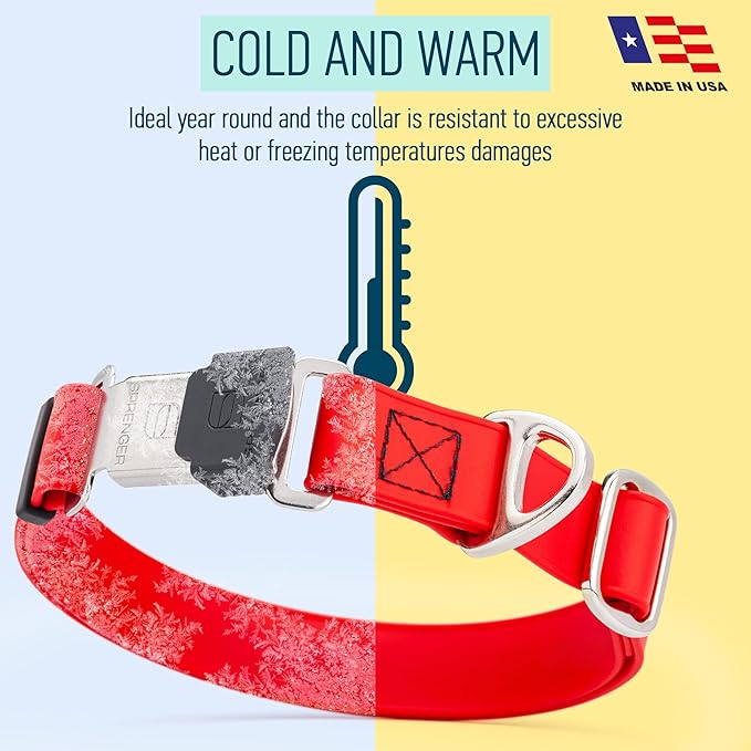 Dogline Biothane Waterproof Dog Collar with Herm Sprenger Black Stainless Steel Quick Release Buckle – Heavy Duty Tactical Durable Collar for Dogs – Comfortable and Safe Pet Collar W 1" L 15-25" Red-PurrikoPets