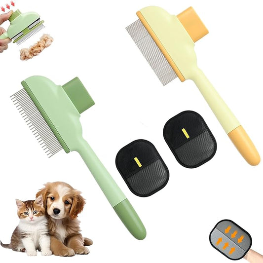 2 Pet Hair Removal Gloves, 2 Flea Combs for Cats and Dog，Reusable Electrostatic Gloves and Long & Short Flea Combs, 4 PCS pet hair removal tools-PurrikoPets
