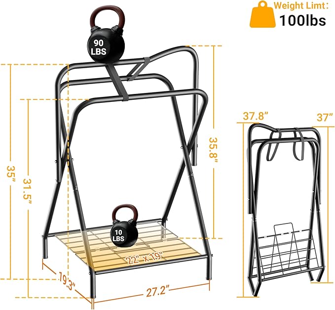 Dunatou Saddle Rack Freestanding Saddle Stand Foldable Horse Saddle Storage Rack Full Size Saddle Pad Rack Horse Blanket Holder Heavy Duty Saddle Holder for English and Western Horse Saddles, Black-PurrikoPets
