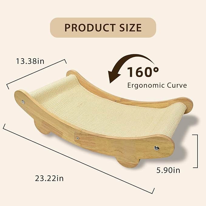 2-in-1 Sisal Cat Scratcher Bed for Indoor Large Cats – Hammock Lounge with Natural Sisal Pad, Wooden Cat Furniture for Scratching and Resting-PurrikoPets