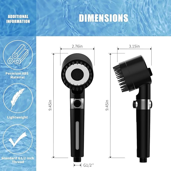 Filtered Shower Head with Handheld, High Pressure 3 Spray Mode Showerhead with 18 Stage Water Softener Filters for Hard Water - Remove Chlorine-BLACK-PurrikoPets