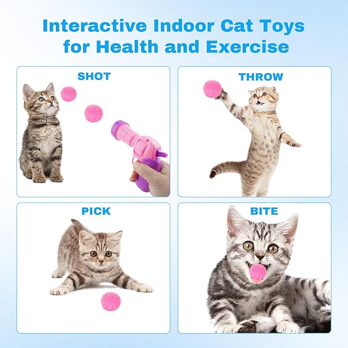 31Pcs Cat Ball Toy Launcher, 30Pcs Plush Fuzzy Balls, Cat Fetch Toy Gun Shooter for Indoor Kittens-PurrikoPets