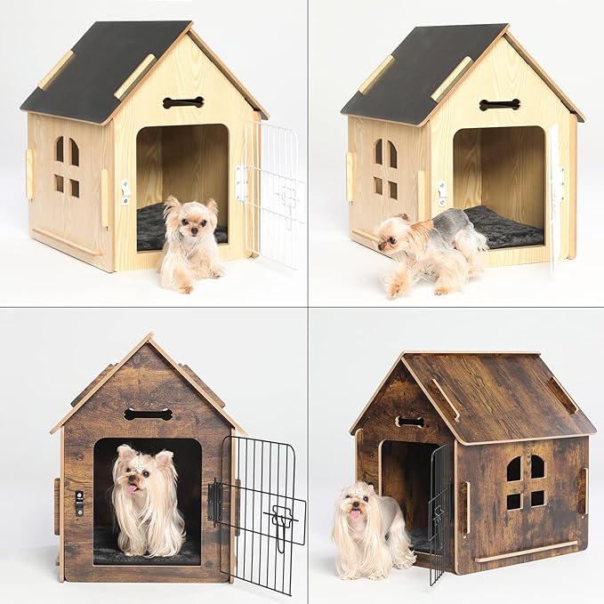 Dog House Indoor for Small Dogs or Cats, Cozy Wooden Design, Small Indoor Bed House, with Air Vents and Elevated Floor Warm Dog Cave-PurrikoPets