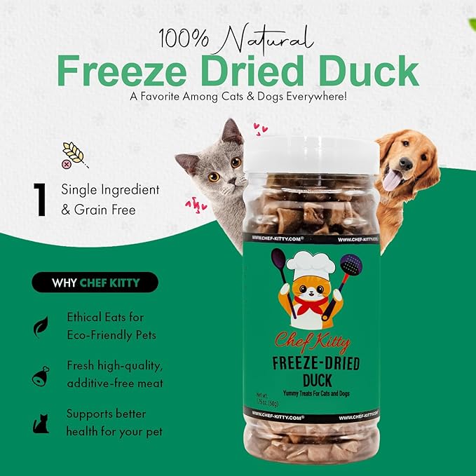 Freeze-Dried Duck Treats for Cats & Dogs – 100% Human Grade, Single Ingredient, High-Protein, Healthy Snack – No Additives or Preservatives – 1.5oz - Inspected & Tested in USA-PurrikoPets