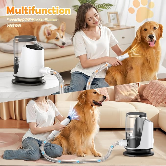 Dog Grooming Vacuum & Dryer & Clippers for Shedding Grooming, 3L Canister for Large Dog, 3 in 1 Grooming Kit for Dogs at Home, Adjustable Temperature and Airflow Pet Grooming Kits.-PurrikoPets