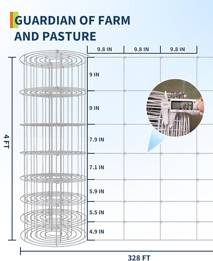 9GA Thickened Heavy Duty Cattle Farm Fence, 4ft x 328ft Galvanized Goat Deer Fence, Heavy Zinc Coating Hog Wire Fencing for Farm Livestock Animals Protection-PurrikoPets