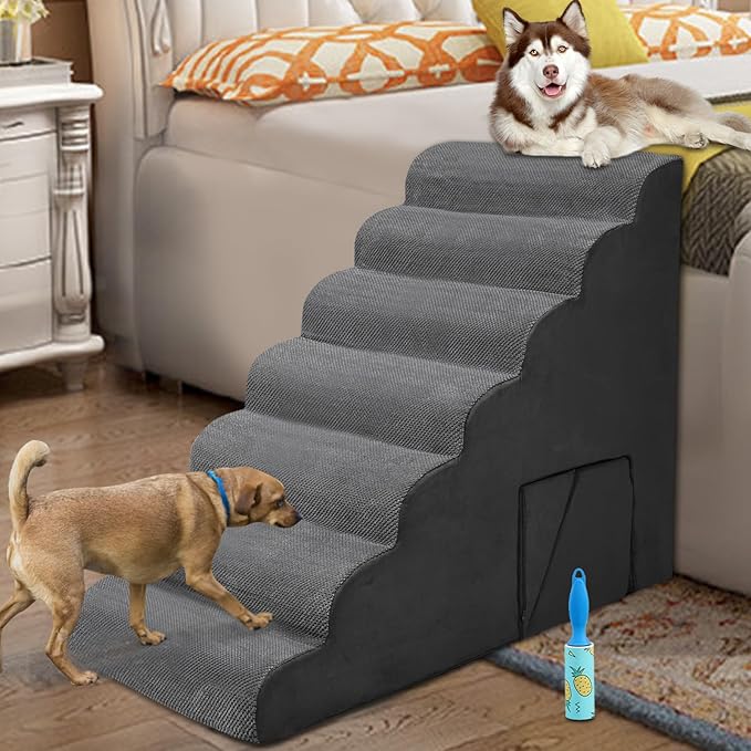 Dog Stairs & Steps for High Beds 30-36 inches High Tall for Large Medium Dogs, LitaiL 30inch 7 Steps Pet Stairs/Steps for High Beds,llDogs, Non-Slip Dog Ramps for Small Dogs and Cats-PurrikoPets