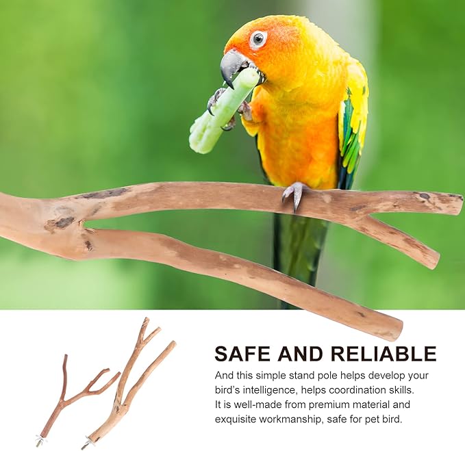2pcs Bird Parrot Perch Stand Poles, Natural Wooden Parrot Perch for Cage, Branches Fork Rod for Small Parakeets Cockatiels Conure Lovebirds Bird Cage Accessories-PurrikoPets