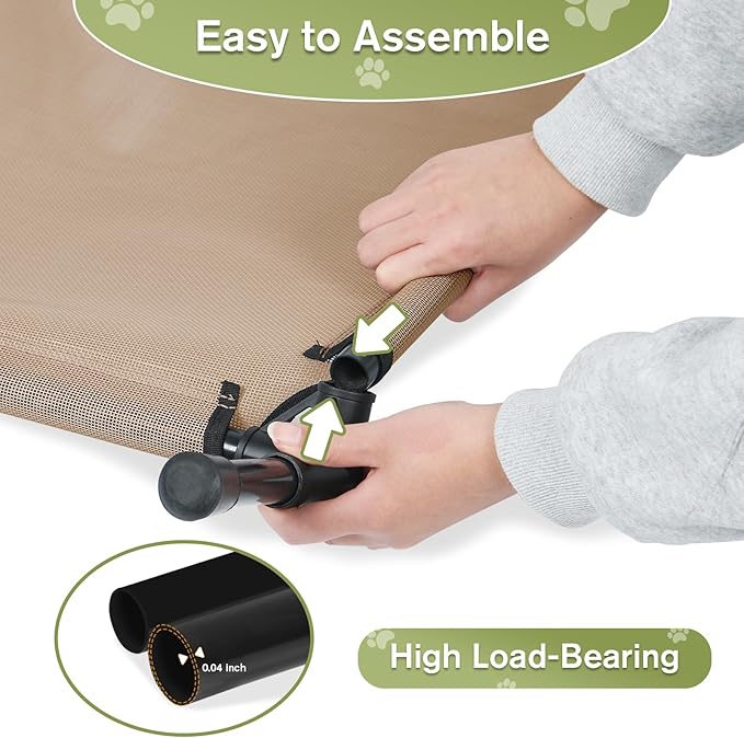 Elevated Dog Bed for Medium Dogs, Outdoor Cooling Raised Dog Beds Washable Pet Cot with Removable Mesh, Lifted Pets Hammock with Frame, Easy to Assemble, Brown, M-PurrikoPets