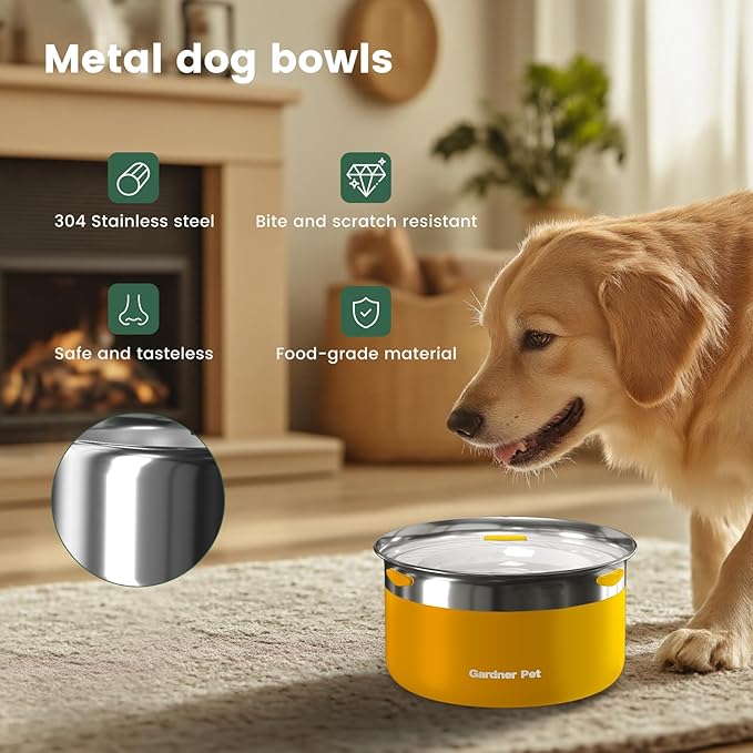 Gardner Pet Dog Bowls 1 Gallon (3.85L) Stainless Steel No Spill Dog Water Bowl, Slow Water Feeder Metal Bowls, Spill Proof Water Dispenser for Large Dogs, Promotes Healthy Hydration-PurrikoPets