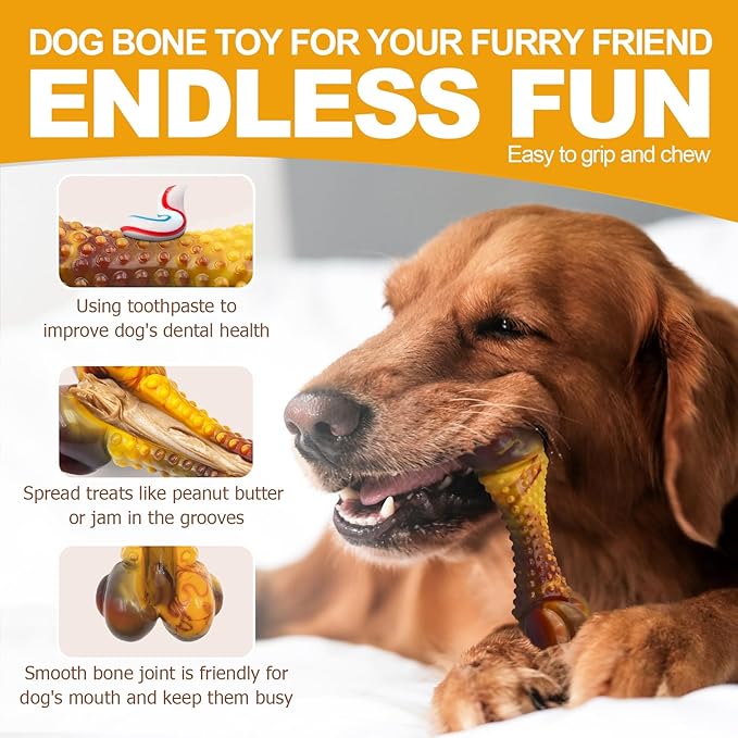 Dog Toys for Aggressive Chewers, Indestructible Dog Chew Toys for Large Medium Small Breed, Tough Nylon Interactive Durable Chew Toy Bone for Puppy Teething Toy Bacon Flavor, Best Gift&Keep Them Busy-PurrikoPets