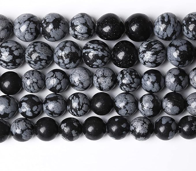 72PCS 10mm Natural Snowflake Obsidian Beads Round Loose Stone Energy Healing Gemstone Beads for Jewelry Making DIY Bracelet Necklace for Jewelry Making 32" 2 Strands