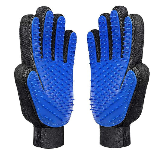 1 Pair [2-in-1] Pet Hair Removal Gloves - Five Finger Massage Design Pet Beauty Gloves, Suitable for pet dogs and cats to prevent hair tanglings(Dark blue)-PurrikoPets
