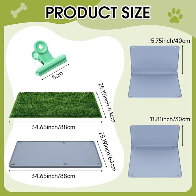 Dog Potty for Indoor or Porch with Foldable Silicone Stand Tray Large, 35 x 25 Inch Dog Grass Pad for Puppy Training, Reusable Artificial Grass Pee Pad, Indoor Outdoor Pet Toilet for Small Medium Dogs-PurrikoPets