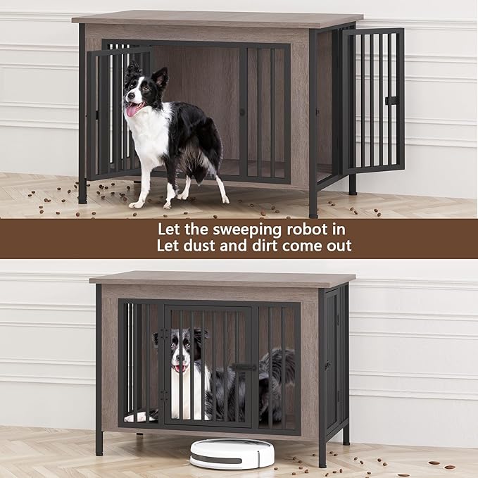 EasyCom 39.96" XL Wooden Large Dog Crate Furniture for Medium and Large Breed, Chew-Resistant Dog Kennel Furniture Indoor with 2 Doors and 3.94" Raised Feet, as TV Stand, End Table, Crate Table-PurrikoPets