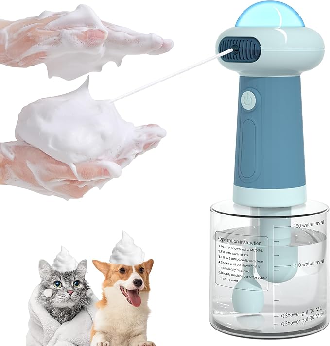 Dog Shampoo Dispenser, UFO Dog Shampoo Sprayer, Electric Foaming Shampoo Dispenser for Dog and Cat Washing, for Bathtub, Kitchen Sink, Bathroom Cleaning, Blue-PurrikoPets