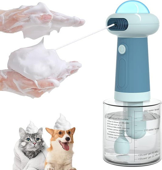 Dog Shampoo Dispenser, UFO Dog Shampoo Sprayer, Electric Foaming Shampoo Dispenser for Dog and Cat Washing, for Bathtub, Kitchen Sink, Bathroom Cleaning, Blue-PurrikoPets