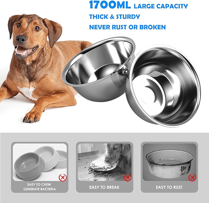 Elevated Dog Bowls, 10" Tall Height, Raised Bowl Stand with 2 Stainless Steel Food Feeder Bowls (58oz) and Spill-Proof Mat for Medium Large and Small Breeds-PurrikoPets