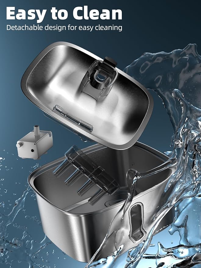 Dog Water Fountain for Large Dogs, 9L/2.4Gal Stainless Steel Dog Fountain with Water Level Window & Filtration, Automatic Pet Water Bowl Dispenser Indoor, Super Quiet (with 6 Filters)-PurrikoPets