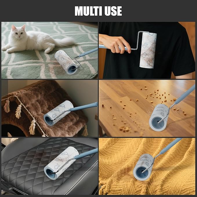 Extra Sticky Large Surface Lint Roller, 6.3'' Giant Lint Roller for Pet Hair, 360 Sheets/ 4 Refills, Long Handle Lint Remover for Clothes, Furniture (1 Roller + 360 Sheets)-PurrikoPets