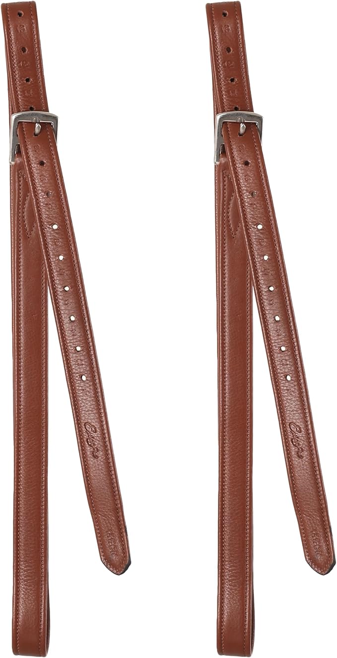 Exion FlexiStrong Stirrup Leathers for English Saddles – 1" Premium Calfskin with Nylon Core – Numbered Holes, Stainless Steel Buckles – Black/Brown – Horse Riding Gear (48"/120cm to 62"/155cm)-PurrikoPets