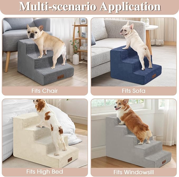 GGIB Dog Stairs for Small Dogs Cats Non-Slip Dog Steps for High Bed Pet Stairs for Sofa Couch Pet Ramp Pet Steps with Removable Washable Cover, Brown, 22" H, 5-Step-PurrikoPets