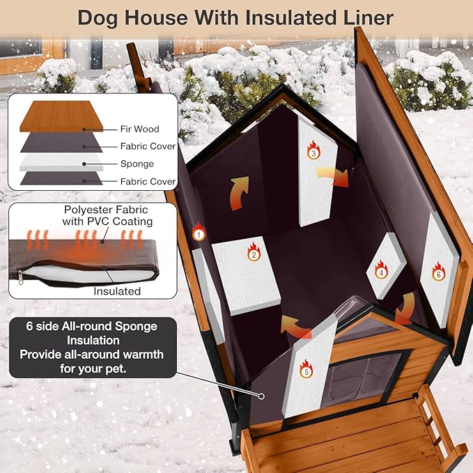 Dog House Outdoor Insulated, 50.87" L Large Dog Kennel with Chew-Proof Iron Frame, Suitable for Medium to Large Dogs (Brown)-PurrikoPets