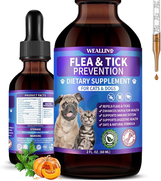 Flea and Tick Prevention Support for Cats and Dogs Natural Flea Treatment Drops with Multivitamin for Pets Oral Natural Supplement Flea and Tick Treatment Drops for All Breeds and Ages-PurrikoPets