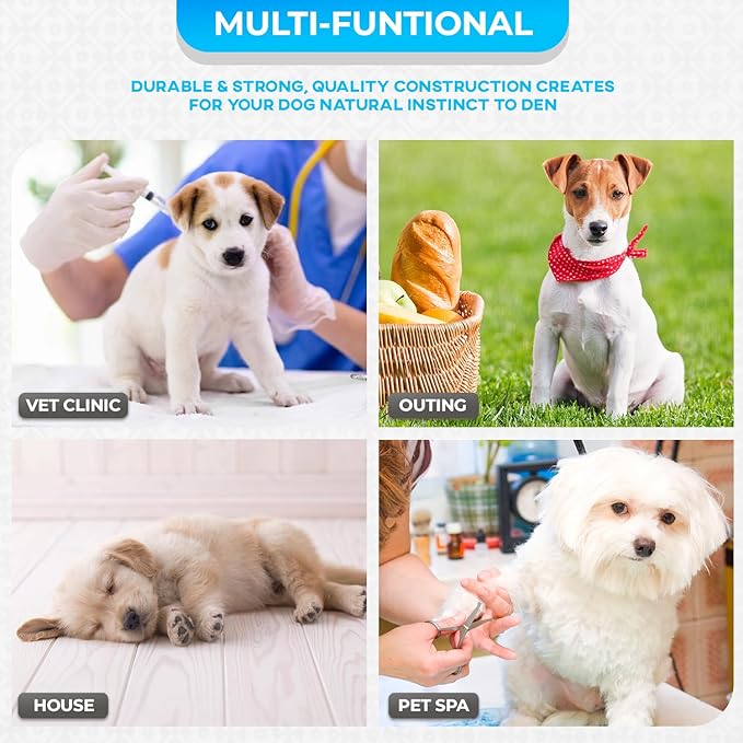 FDW Dog Crate for Small Dogs 24 Inch Folding Metal WirePet Cage Double Door W/Divider Panel Indoor Outdoor Kennel Leak-Proof Plastic Tray,Blue-PurrikoPets