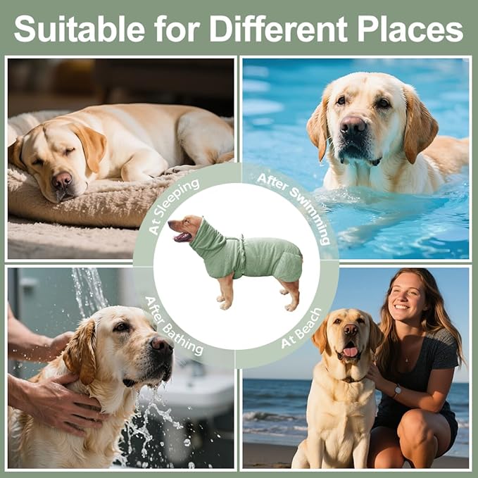 Giant Dog Bath Bubble, Quick Drying Super Absorbent Used for After Bathing, Warm Dog Towels, Adjustable Hoodies and Belts for Pet Dogs Bath Clothes Products(Green Jacquard, 6XL)-PurrikoPets