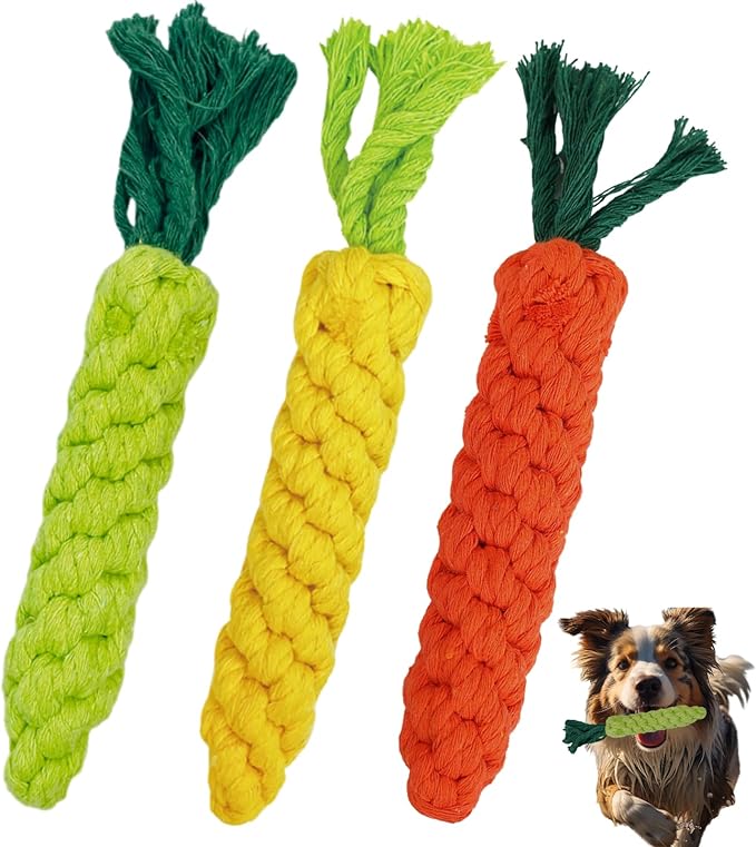 3PCS Mixed Color Woven Pet Rope Toys (Yellow, Green, Orange), Chew Toys for Dogs & Cats, Safe & Durable Braided Rope Toys for Pets-PurrikoPets