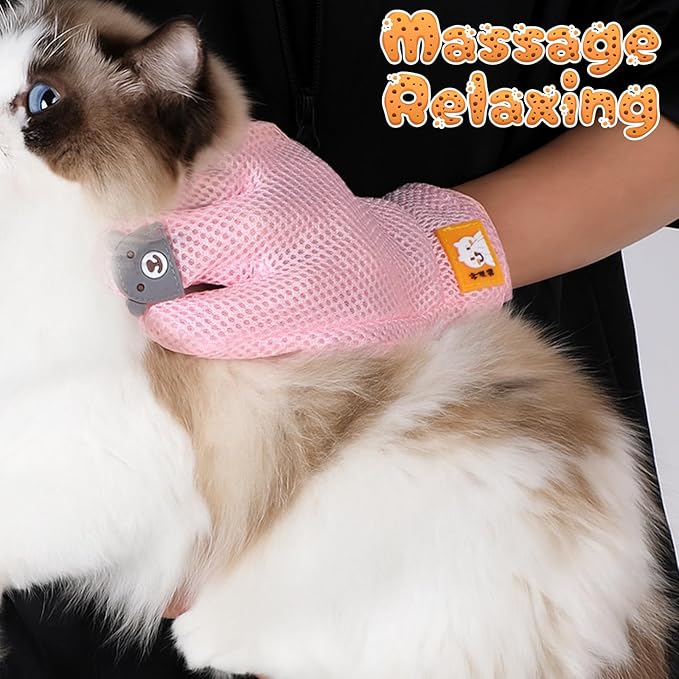 2 in 1 Pet Grooming Glove for Cats & Dogs, Efficient Deshedding Brush Pet Long Short Fur Removal Glove, Gentle Massaging Puppy Kitten Bathing Grooming Brush Tool, Easy Clean Floating Hair Mitt-PurrikoPets