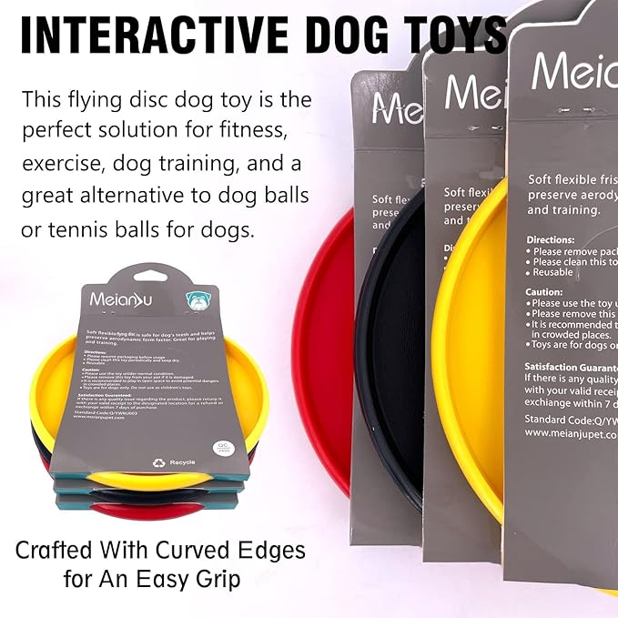 Dog Flying Disc, 3 Pcs Competition Dog Flyer Toy, Soft Indestructible Rubber Lightweight Flying Discs Toy for Dogs - Floats On Water, Gentle On Teeth and Gums-PurrikoPets