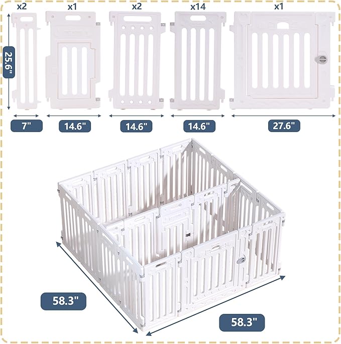 2 Room Dog Playpen with Door,DIY Shape Combination Puppy Pen,16-Panel+2 Link Piece+Large Door+Small Door,25.5" H Dog Fence,Non-Slip&Secure Pet Gate,Easy to Assemble (Two Rooms)-PurrikoPets