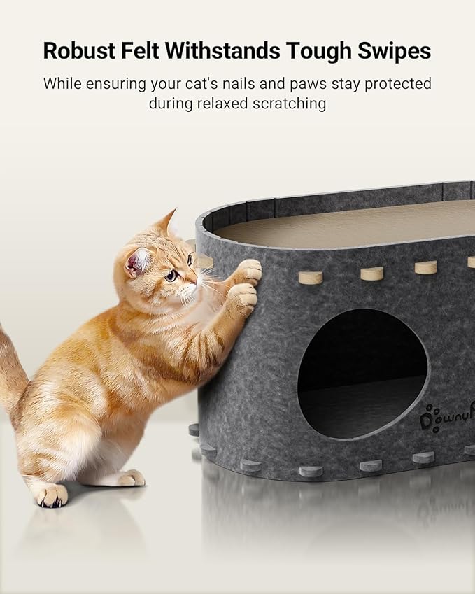 DownyPaws Cat House for Indoor Cats, Cat Bed Cave for Multiple & Large Cats Up to 22 Lbs, Scratch Resistant Peekaboo Cat Caves, Foldable Tunnel Enclosed Bed, PeekaPurr, Sesame Gray-PurrikoPets