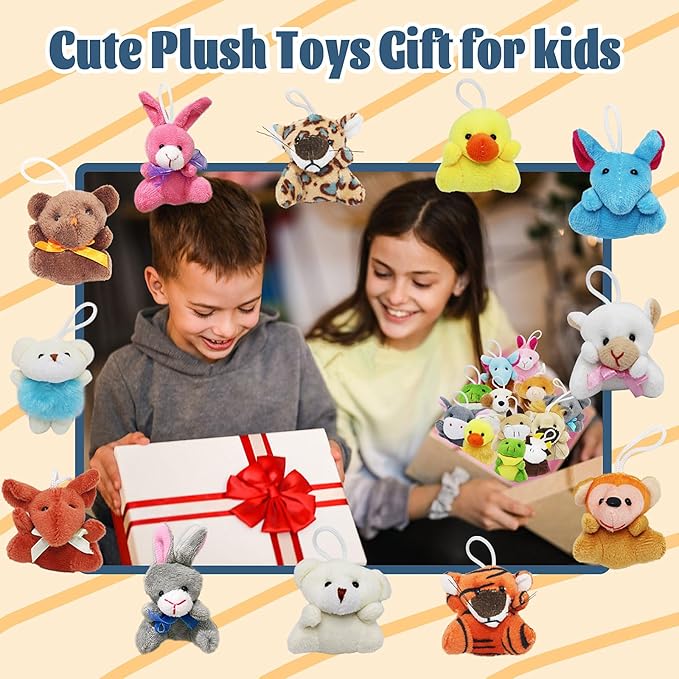 24 Packs Mini Plush Animals Toys, Animals Keychain Charms for Kids, Small Stuffed Animal Bulk for Kids, Easter Party Favors, Easter Basket Stuffers, Carnival Prizes, School Gifts-PurrikoPets