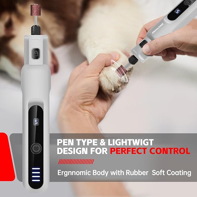 Dog Nail Grinder - Rechargeable Pet Nail Grinder, Electric Upgraded 5 Speed w LED Lights Cordless Dog Nail Trimmer Kit, 40 Accessories Pet Dog Claw Care Kit for Dogs Cats and Small Medium Animals Grey-PurrikoPets