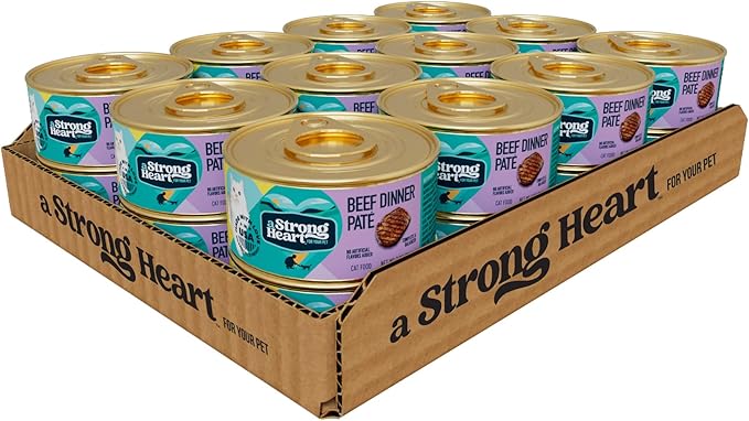A Strong Heart Canned Wet Cat Food, Beef Dinner Paté - 3 oz Cans (Pack of 24), Made in The USA with Real Beef-PurrikoPets