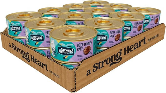 A Strong Heart Canned Wet Cat Food, Beef Dinner Paté - 3 oz Cans (Pack of 24), Made in The USA with Real Beef-PurrikoPets
