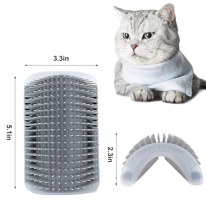 2 PACK Cat Self Grooming Corner Scratcher with Catnip, Massage Comb Brush for Long & Short Fur-PurrikoPets