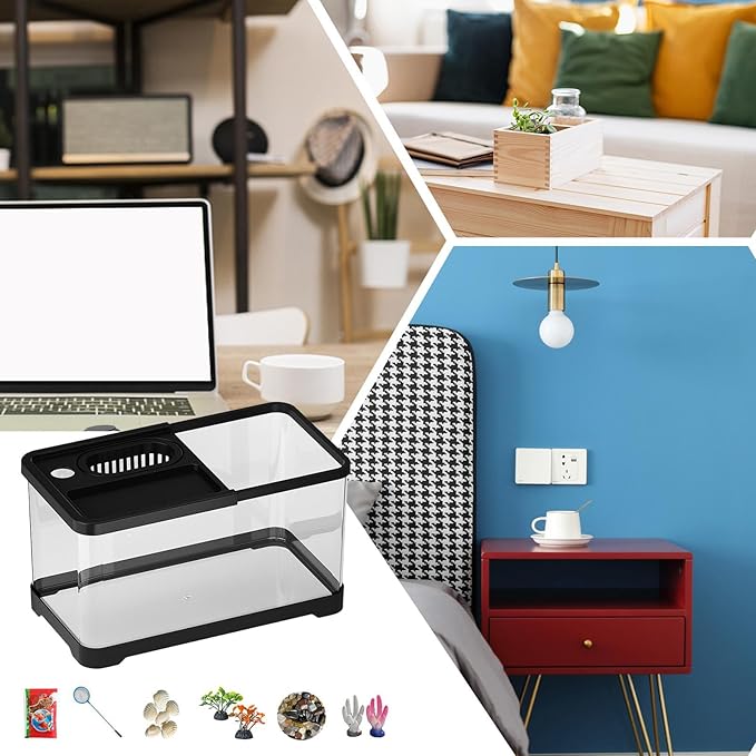 Fish Tank Starter Kit - Small Aquarium | Fish Tank Starter Kit With Filter And Light | Gallon Small Aquarium | Underwater Landscape Decoration, Compact Glass Aquariums Set For Den Living Room Dorm Kid-PurrikoPets