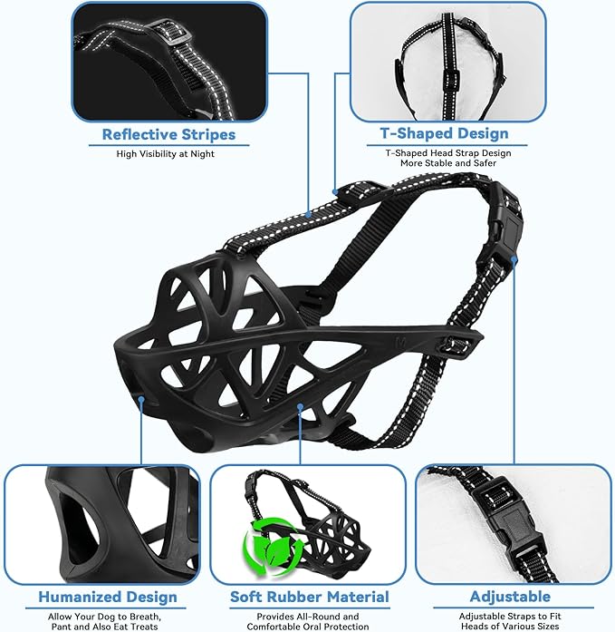 Dog Muzzle for Large Dogs, Medium and X-Large Aggressive Dog, Breathable Basket Muzzles, Suitable for Grooming Trimming Training, Allows Panting Drinking (Black, S)-PurrikoPets