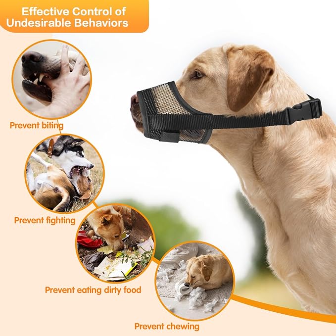 Dog Muzzle, Soft Mesh Muzzle for Large Dog Mouth Guard, Breathable Adjustable Muzzles to Prevent Biting, No Bark Muzzle for Dogs Allow Panting Drinking (Black, L)-PurrikoPets