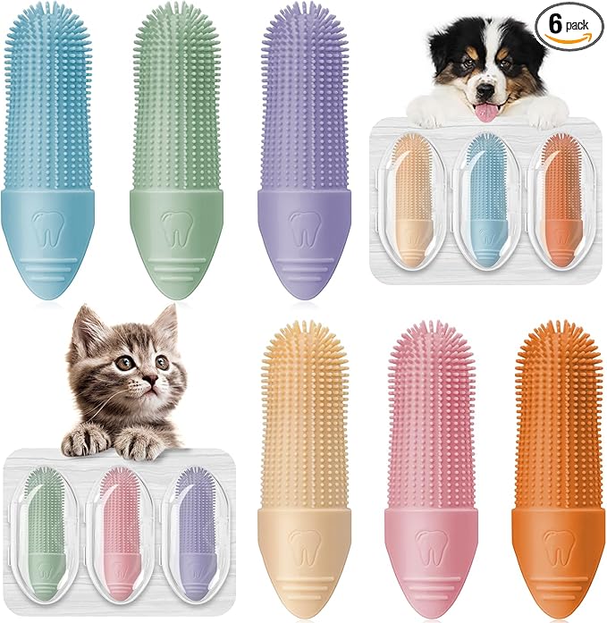 Duckart 6 Pack Dog Toothbrush, 360° Cleaning Finger Brush for Dogs Teeth, Food Grade Silicone Pet Toothbrush Fits Most Fingers-PurrikoPets