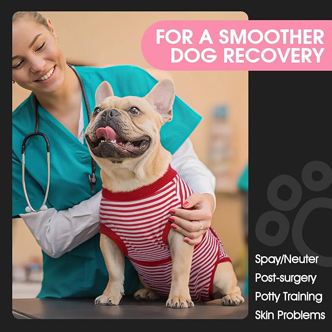 FUAMEY Dog Recovery Suit Male,Dogs Surgery Neuter Suits Puppy Spay Shirts for Female Protect Dog's Skin Anti Licking Abdominal Wounds Doggie Onesie Pet Bodysuit Alternative to Cone Red Stripes XL-PurrikoPets
