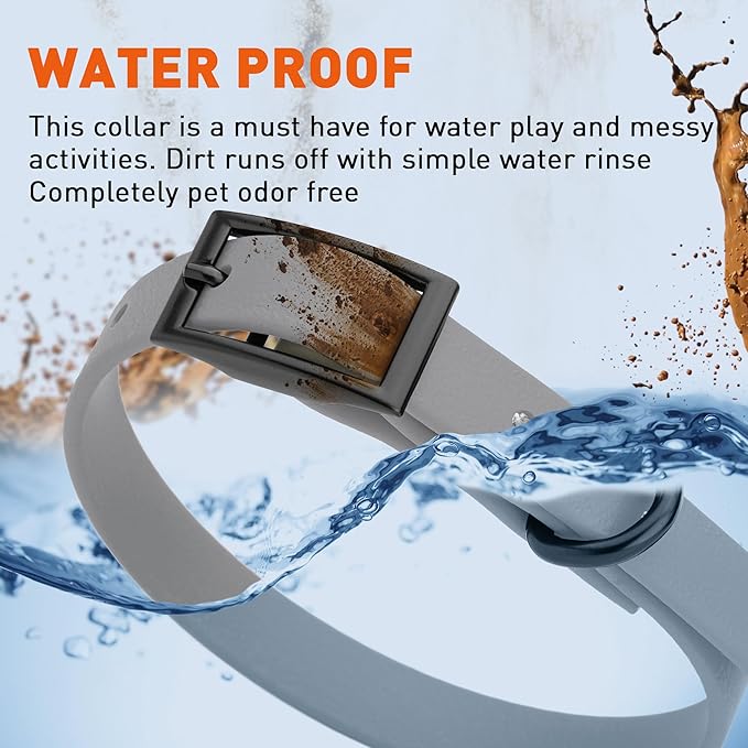 Dogline Biothane Waterproof Dog Collar Strong Coated Nylon Webbing with Black Hardware Odor- Proof for Easy Care Easy to Clean High Performance Fits Small Medium or Large Dogs, Battleship Gray-PurrikoPets